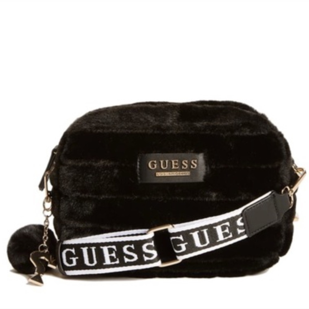 New Guess black faux fur Crossbody Purse
